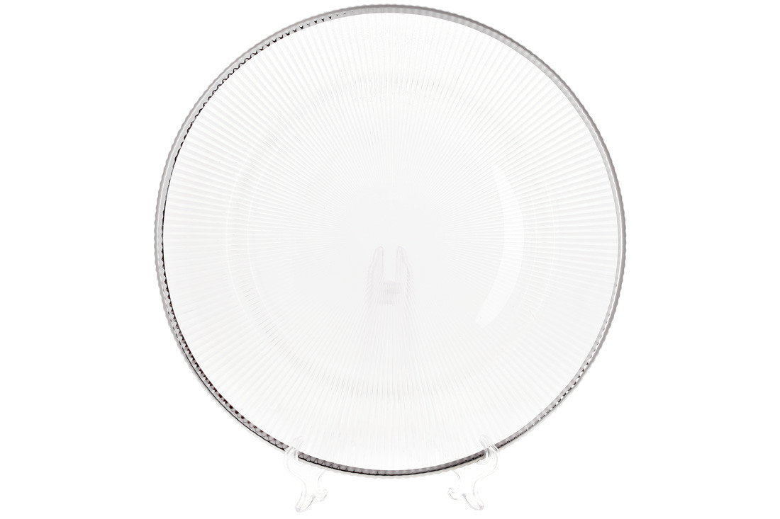 Сервірувальна тарілка скляна, колір — прозорий зі срібним кантом 33 см (587-042)