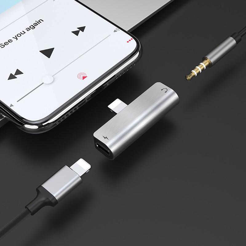 Перехідник для навушників iPhone Lightning на 3.5 мм зарядка і звук 2в1 HOCO, перехідник для айфона на навушники