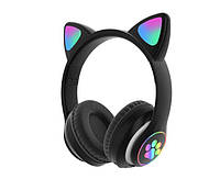 Беспроводные наушники с микрофоном Кошачьи ушки с Led подсвекой Wireless Headset Cat STN-28 Черные