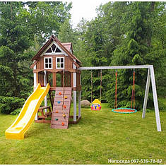 Villa Prima Майданчик ігровий з будиночком. Дитячий майданчик із дерева для заміського будинку. Гойдалки