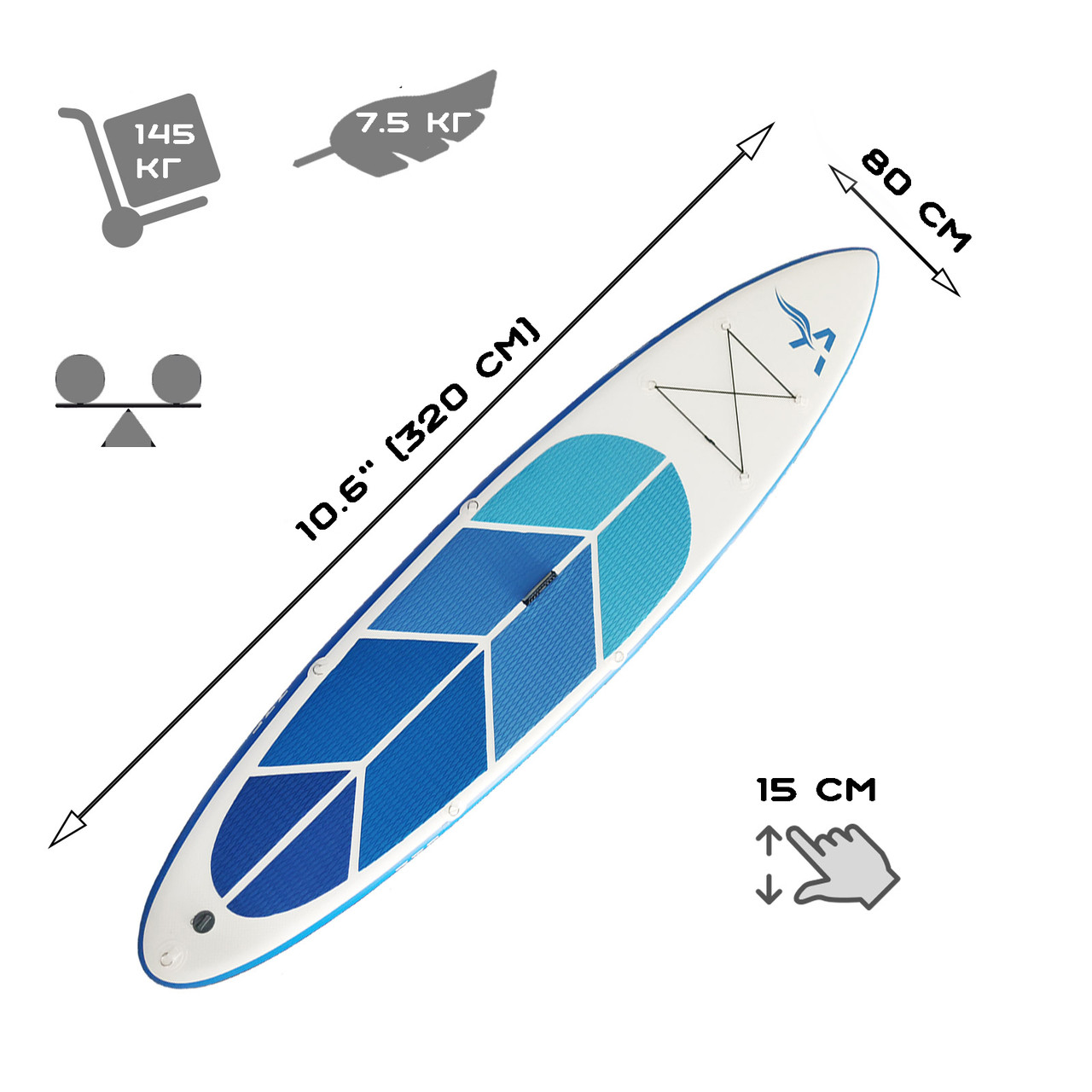 Надувная SUP доска AERO Board 10.6" (320x80x15см) Blue - фото 3 - id-p1431750567