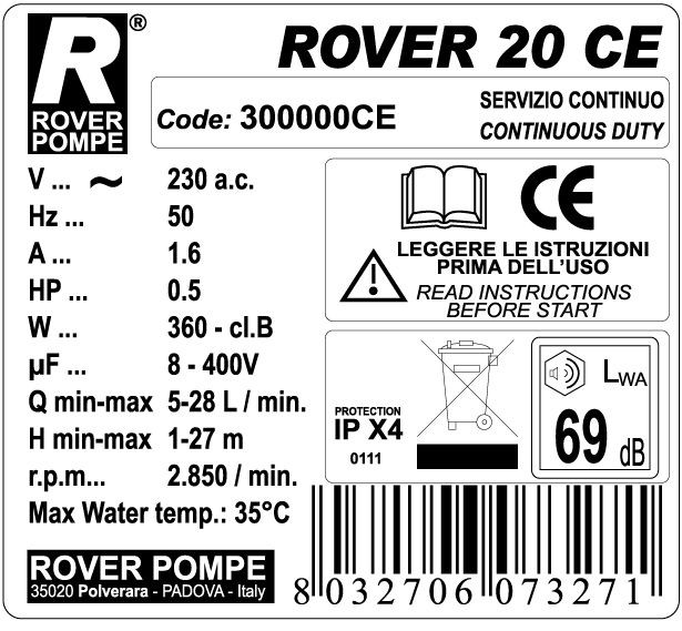 Насос Rover Pompe ROVER 20 CE - фото 4 - id-p17897111