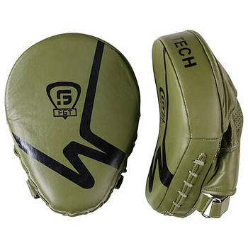 Лапи боксерські вигнуті корбра для єдиноборств FGT (натуральна шкіра) розмір 25 х 18 х 5 см Зелений