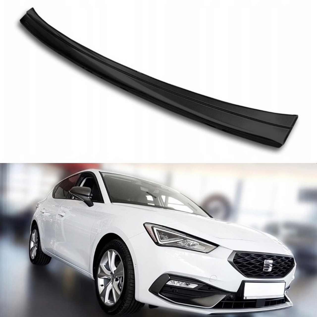Захисна накладка на задній бампер для Seat Leon Mk4 5дв. хетчбек 2020+ /чорн.нерж.сталь/