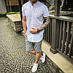 Стильний чоловічий літній комплект біла сорочка + сірі брючні шорти Розміри : S, M, L, XL, фото 2