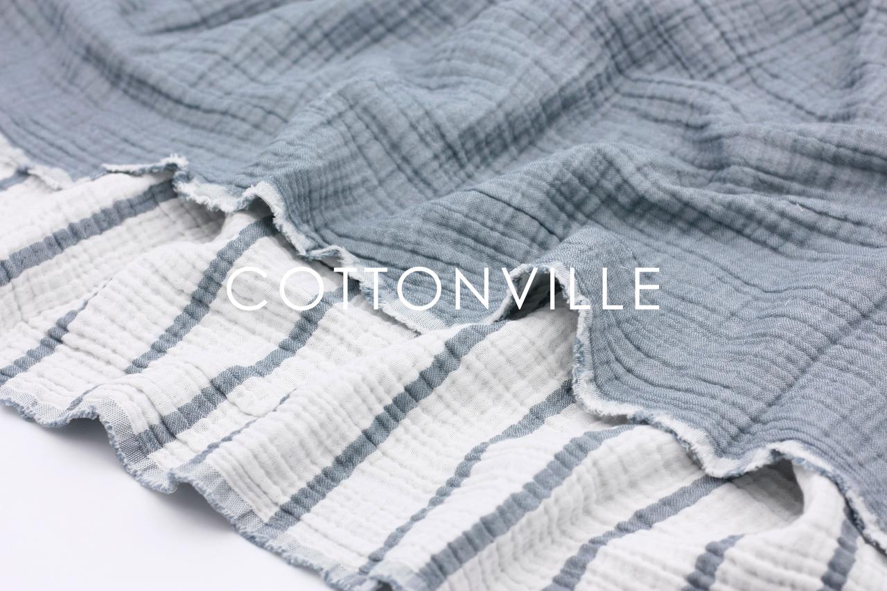 4-шаровий жакард-муслін двосторонній Смужки сині 130 см