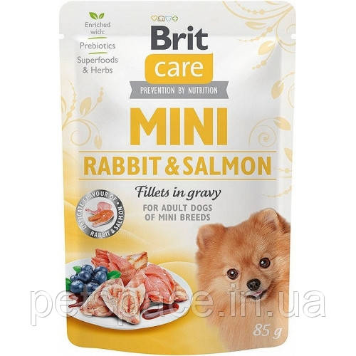Вологий корм Brit Care Mini Dog (Бріт Кеа для собак зі смаком лосося та кролика) 85г.