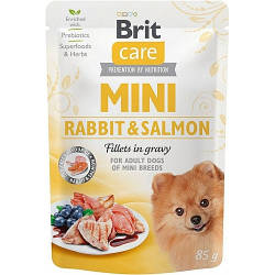 Вологий корм Brit Care Mini Dog (Бріт Кеа для собак зі смаком лосося та кролика) 85г.
