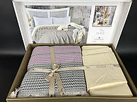 Летний набор пике + хлопковая простынь с наволочками Favotite Hongkong лилово-серый