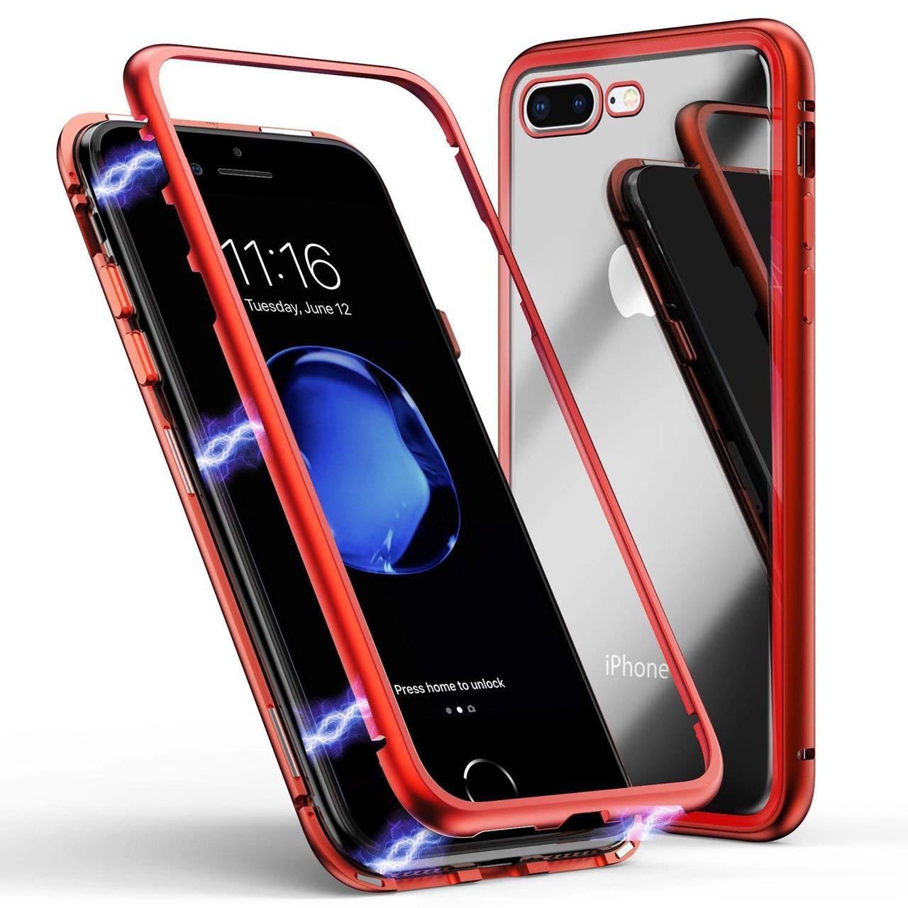 Чохол накладка xCase для iPhone 7 Plus/8 Plus Magnetic Case прозорий червоний