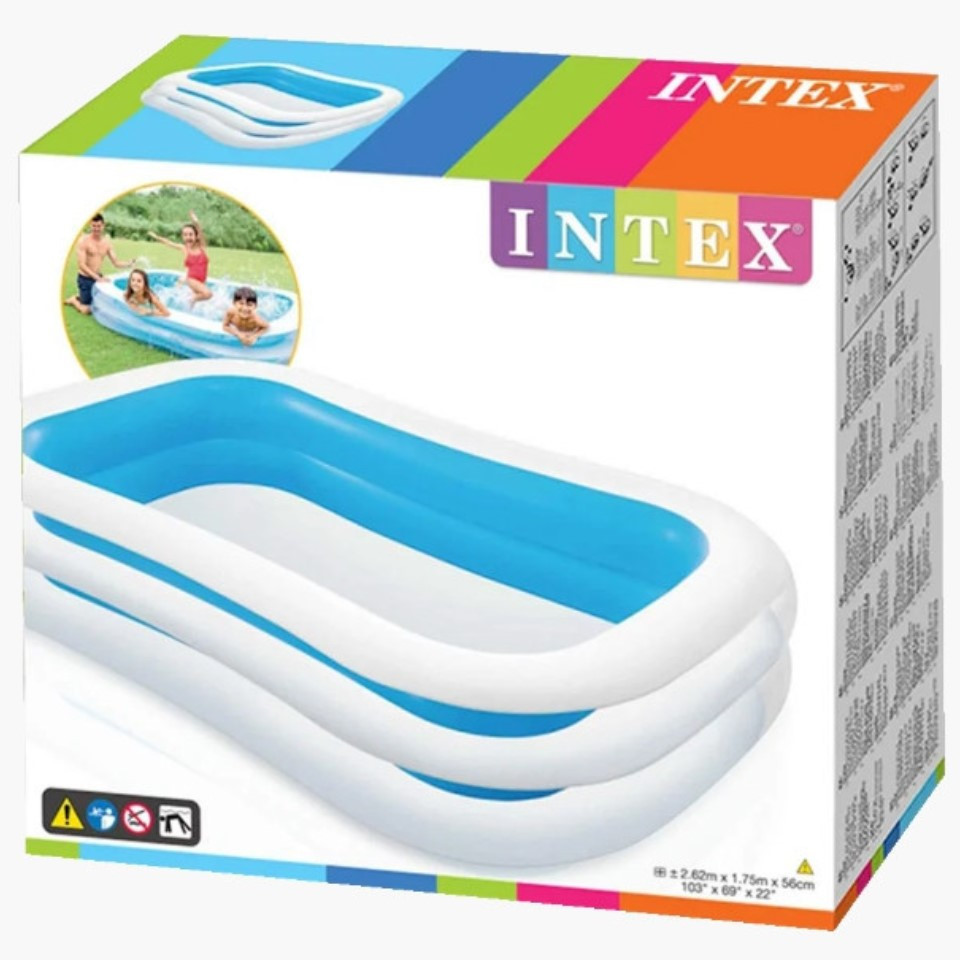 Басейн сімейний надувний Intex 56483 прямокутний 262х175х56 см для дітей та дорослих, фото 1