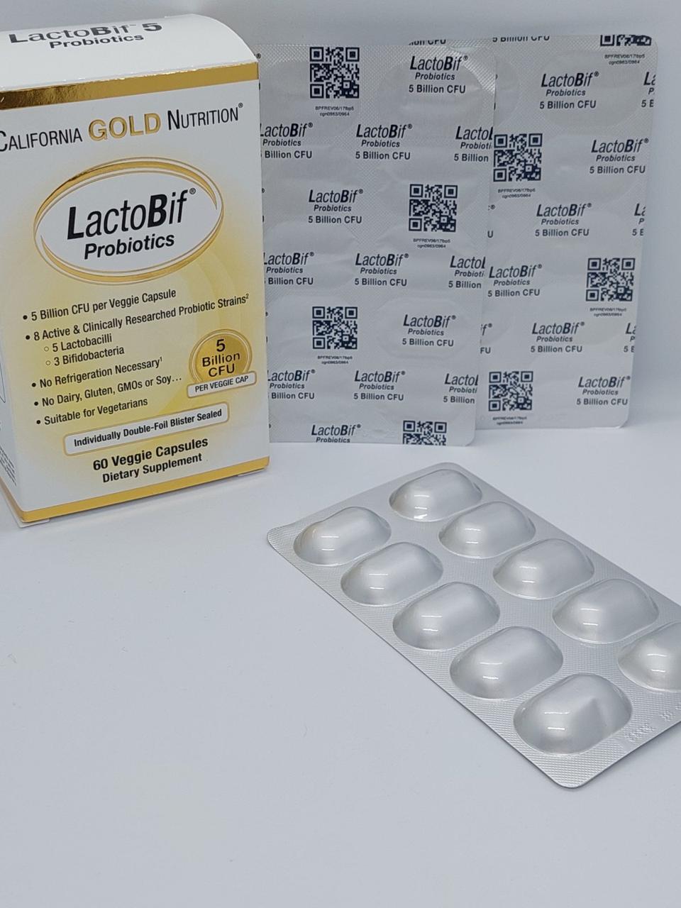 Пробіотики (поштучно), LactoBif Probiotic California Gold Nutrition, 5 млрд ДЕЩО, 10 рослинних капсул