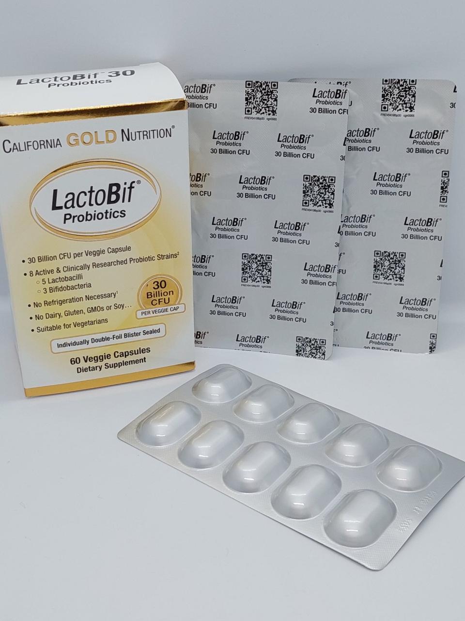 Пробіотики (поштучно), LactoBif Probiotic California Gold Nutrition, 30 млрд КУО, 10 рослинних капсул