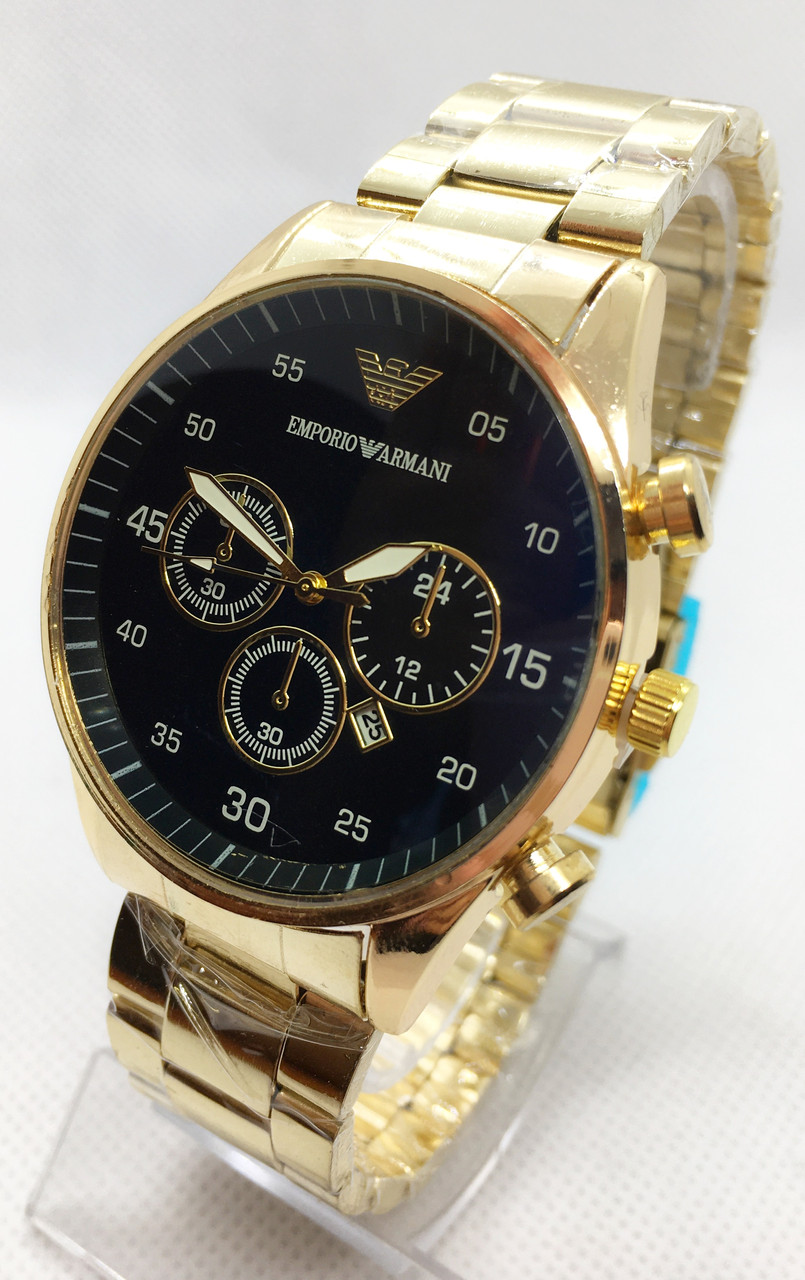 Годинник чоловічий наручний Emporio Armani (Емпоріо Армані), золото з чорним циферблатом ( код: IBW680YB )