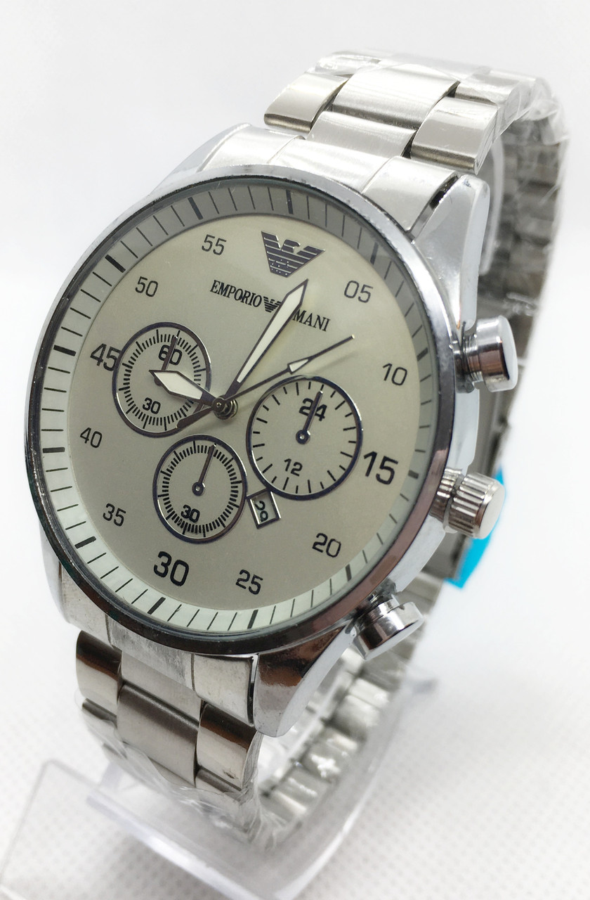 Годинник чоловічий наручний Emporio Armani (Емпоріо Армані), срібло з білим циферблатом ( код: IBW680SO )