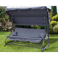 ПОСИЛЕНА Гойдалка садова Garden 4-х місна + ПОДУШКИ в ПОДАРУНОК розкладне ліжко для дачі дома з підстаканниками Сіра