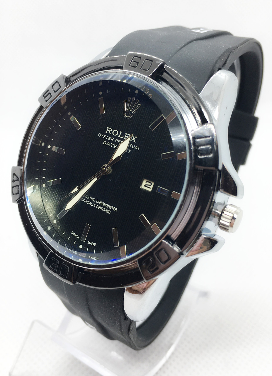 Годинник чоловічий наручний Rolex (Ролекс), чорні з сріблом ( код: IBW682BS )