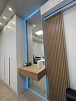 Шафа розпашна з фасадами мдф. Дзеркало з підсвіткою rgb+w. Рейки на стіні