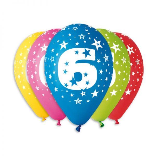 Латексна кулька з малюнком цифра "6" асорті 12" 30см Gemar
