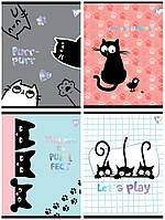 Зошит в клітку 12 л Yes А5 Playful Kitties софт-тач+фольга срібло голограф мікс 4 дизайну (765142)