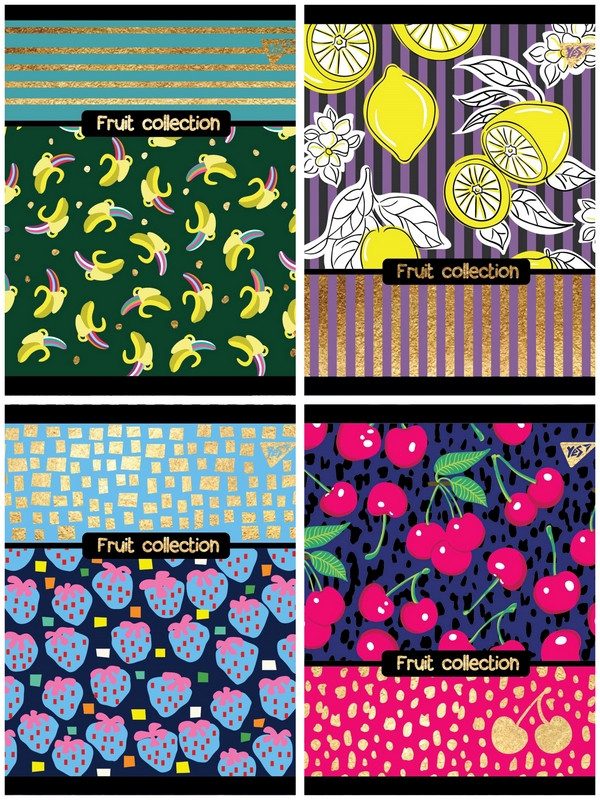 Зошит в лінію 24 л Yes "Fructis" фольга золото+софт-тач+УФ-виб. А5 мікс 4 дизайну (765249)