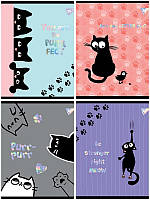Зошит в клітку 24 л Yes "Playful kitties" софт-тач+фольга срібло голограф А5 мікс 4 дизайну (765234)