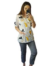 Принтований медичний топ / кофта "Котики", фото 2