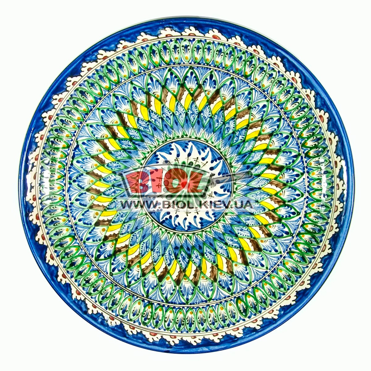 Ляган (вузбекська тарілка) 37х4 см для подавання плову керамічний (ручний розпис) (варіант 30)