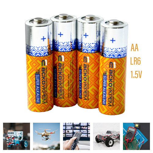 Пальчикові алкалінові (лужні) батарейки Аско-Укрем - Super Alkaline, АА, LR6, 4 шт, Shrink