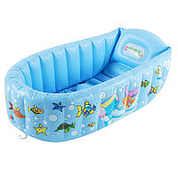 Детская ванночка для купания малыша Century spring с насосом, Голубая надувная для детей 90х55 см (ZK)