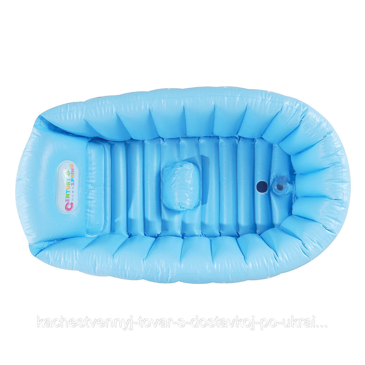 Детская ванночка для купания малыша Century spring с насосом, Голубая надувная для детей 90х55 см (KT) - фото 2 - id-p1432009464