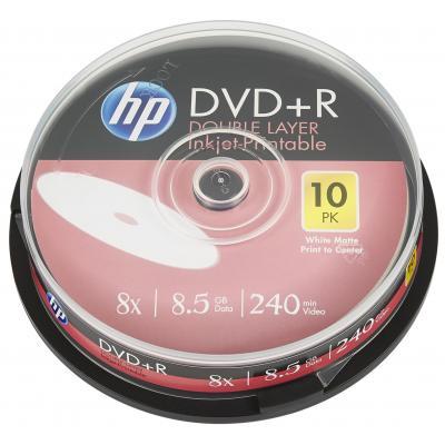 Диск DVD HP DVD+R 8.5GB 8X DL IJ PRINT 10шт Spindle (69306/DRE00060WIP-3), фото 1