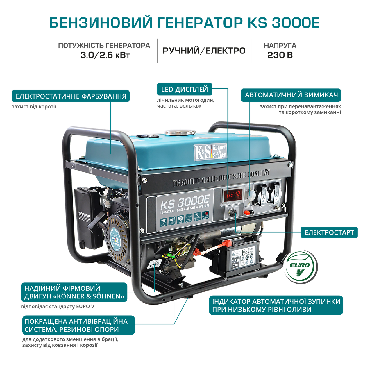 Konner&Sohnen KS3000E Генератор з електростартером 2,6 кВт