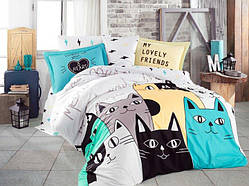 КПБ HOBBY Poplin Love Cats жовтий 200*220/2*50*70(43012_2,0)