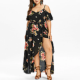 Великий 58 розмір. Жіноче чорне літнє плаття з відкритими плечима, стильне довге плаття з квітами, фото 3