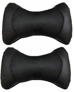 Подушка на підголівник 2 шт. екошкіра чорна вставка сітка