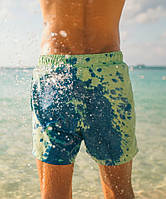 Шорты хамелеон для плавания, пляжные мужские спортивные меняющие цвет голубой-зеленый размер XS код 26-0017