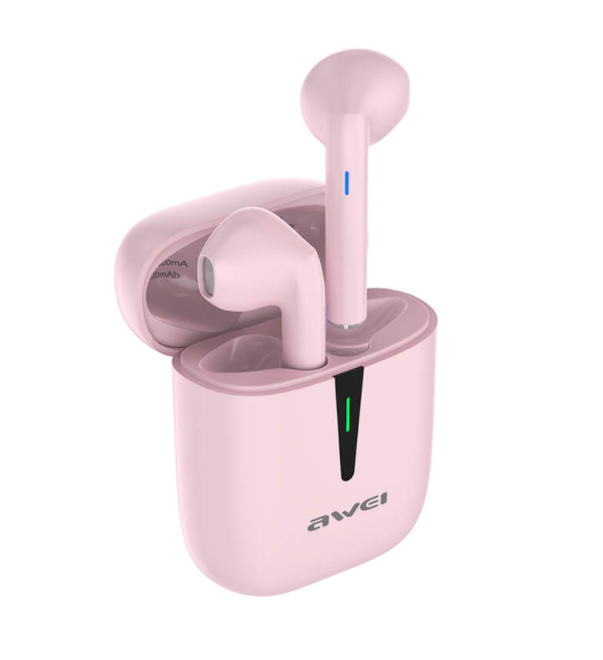 Бездротові навушники з мікрофоном сенсорні навушники в кейсі AWEI Bluetooth Sport T21 TWS Рожевий, фото 1
