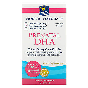 Nordic Naturals, Пренатальна ДГК для вагітних і годуючих 830 мг, Prenatal DHA, 90 капсул