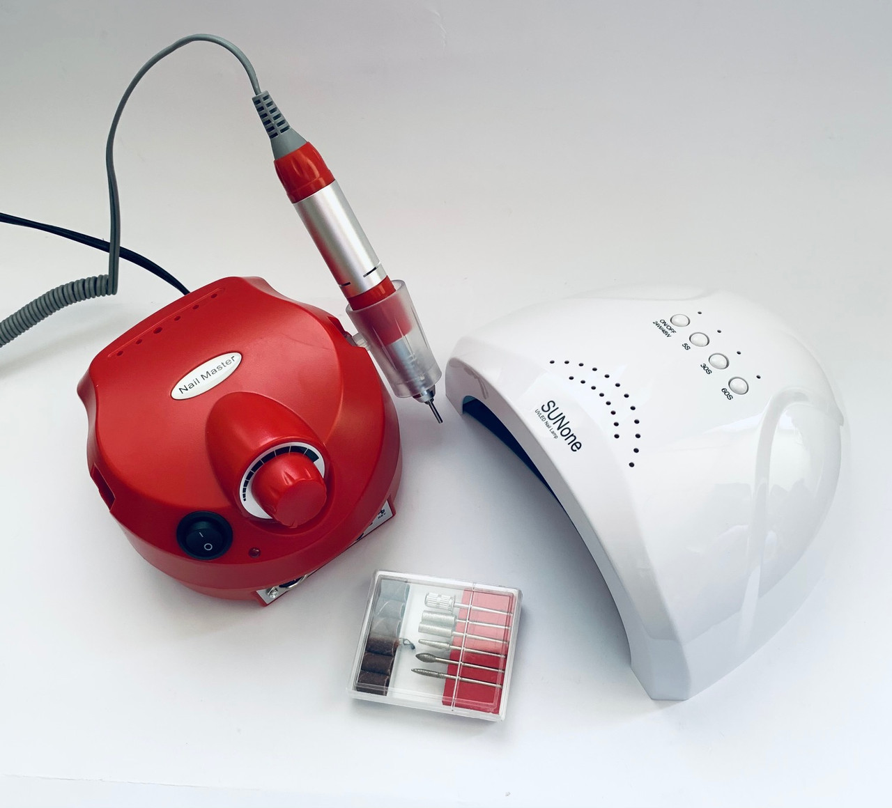 Набір для манікюру Sun з лампою Sun One і фрезерують ZS-601 (червоний), фото 1