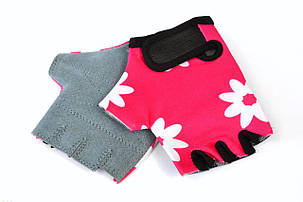 Вело рукавички дитячі Ergo, рожевий, з квітами (REC075) - 4