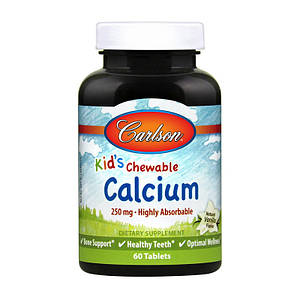 Жувальний кальцій для дітей Carlson Labs Kid`s Chewable Calcium 250 mg 60 tab
