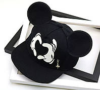 Детская кепка Снепбек с ушками Микки Маус Сердце (Mickey Mouse) Disney с прямым козырьком Черная, Унисекс