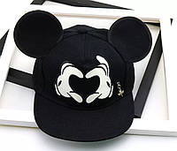 Детская кепка Снепбек с ушками Микки Маус Сердце (Mickey Mouse) Disney с прямым козырьком Черная 2, Унисекс
