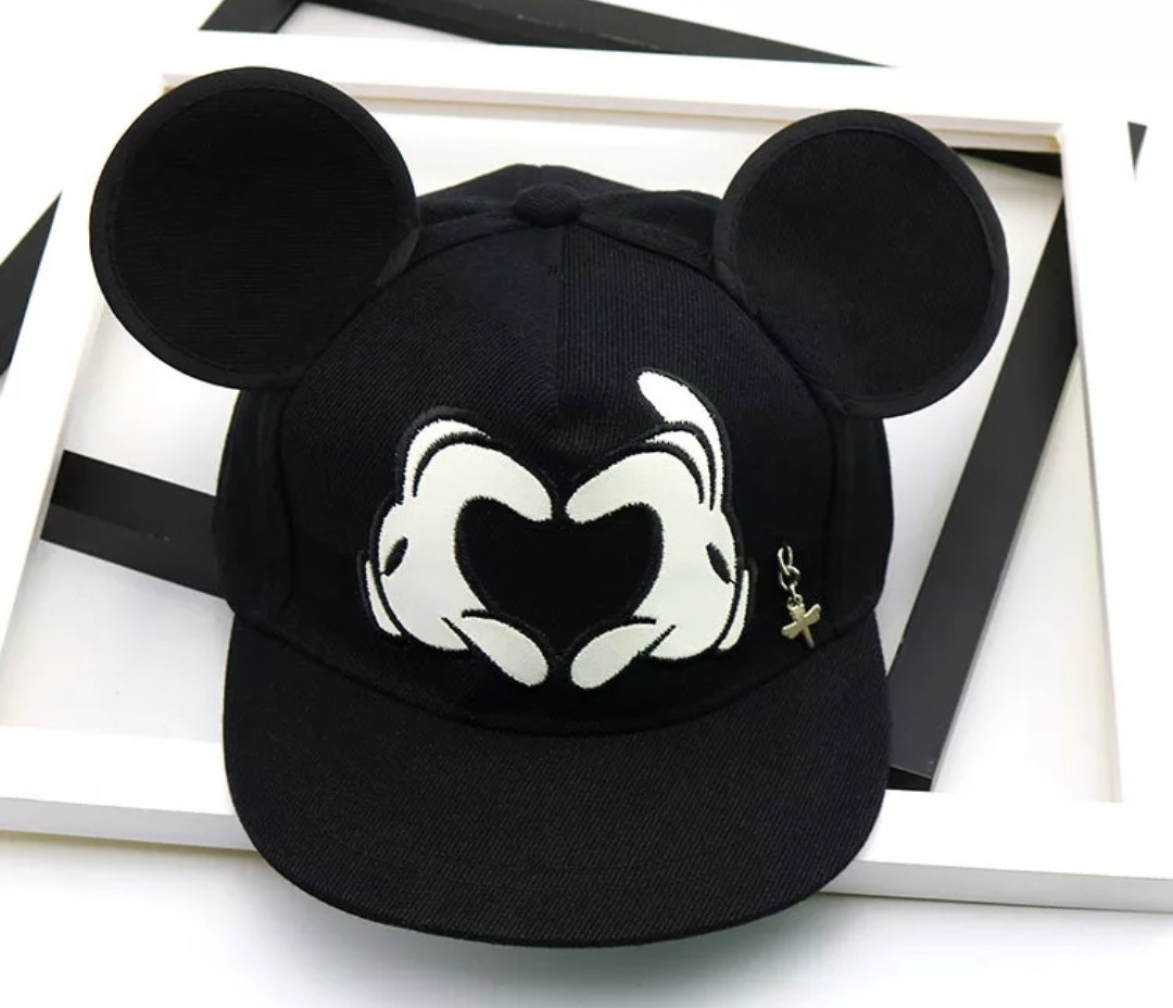 Дитяча кепка Снепбек з вушками Міккі Маус Серце (Mickey Mouse) Disney з прямим козирком Чорна 2, Унісекс