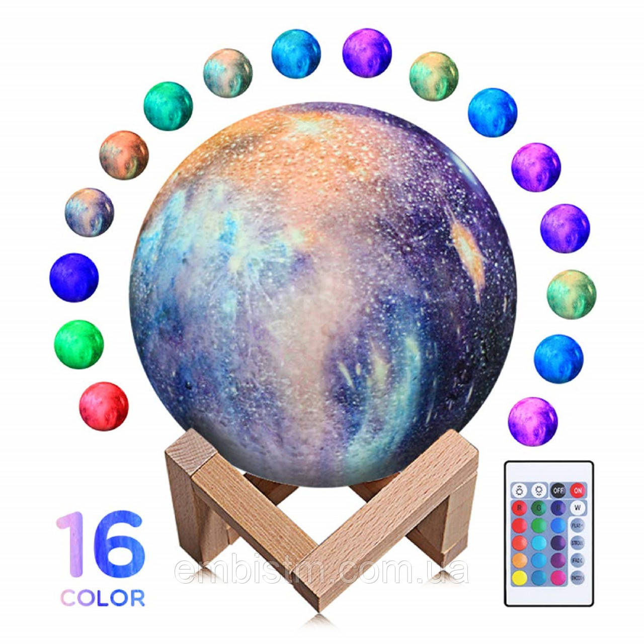 Дитячий настільний Нічник 3D COLOR Moon Light Lamp на пульті управління Місяць Лампа Світильник з акумулятором