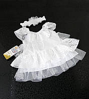 Платье нарядное белое подходит для крещения девочки 80 размер