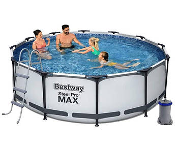 Басейн каркасний круглий Bestway 56418 (366 x 100 см, 9150 л, сходи, фільтр) Сірий