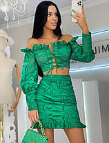 Костюм Джулія жіночий гарний з прошви топ з відкритими плечима та об'ємними рукавами і спідниця з оборкою Кf1272, фото 4