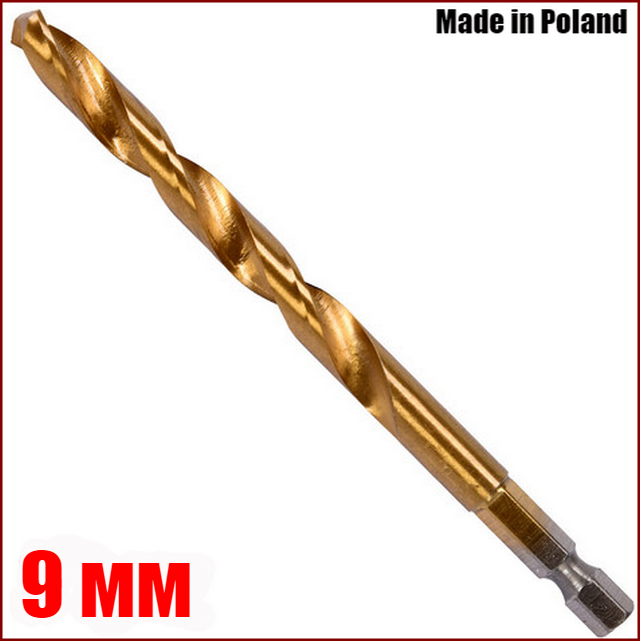 Свердло по металу 9 мм з шестигранним хвостовиком 1/4" HSS-TIN Yato YT-44770